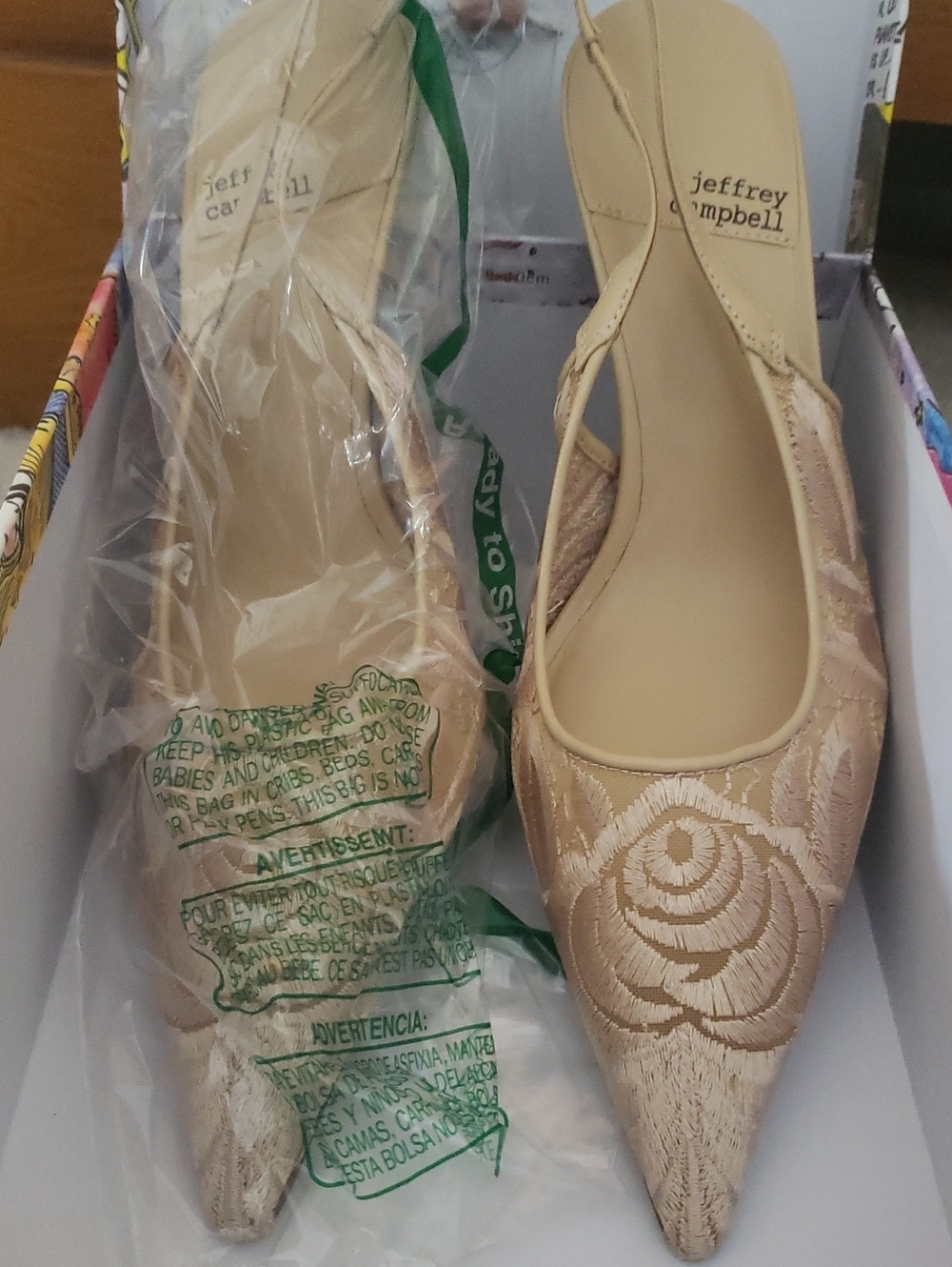 Jeffrey Campbell Beige Lofficele Embroidered Pointed-Toe Slingback Mules New 7.5